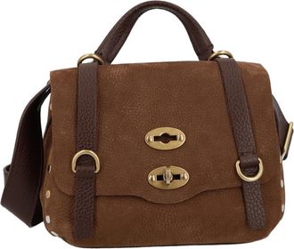 Zanellato Textured Brown Suede Handbag With Gold-Tone Accents