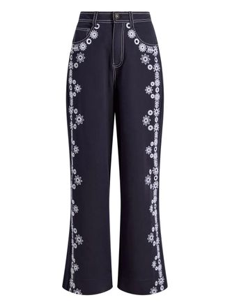 Cinq à Sept floral-motif straight-leg trousers - Blue