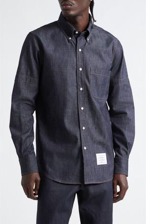 Thom Browne Oxford Armband Cotton Button-Down Shirt in Navy at Nordstrom, Size 4