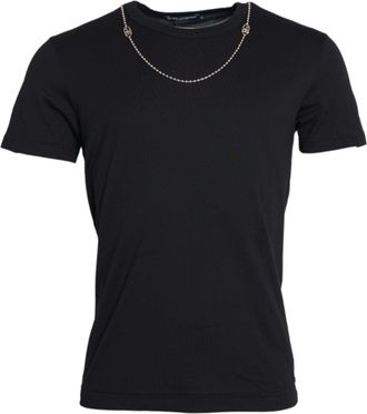 Dolce & Gabbana Mens Chaindetailed Tshirt Tsh86254 - Black Cotton - Size EU 46 (Mens)