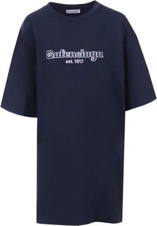 Balenciaga EST. 1917 Oversized Cotton T-Shirt Dark Blue 583218TFV44
