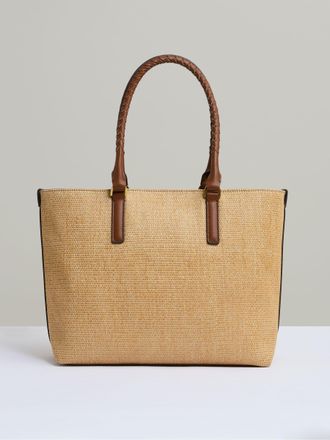 Reiss Tan Raffia Braided Strap Tote Bag