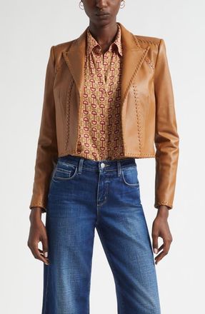 L'agence Dulcie Whipstitch Leather Jacket in Soft Cognac at Nordstrom, Size 12