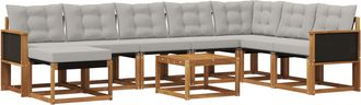 vidaXL Conjunto De Sof&aacute;s De Exterior 9 Uds. Natural Y Gris Claro Vidaxl