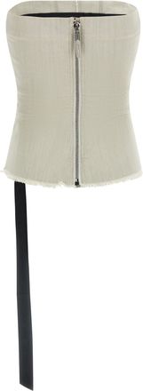 Rick Owens Garment-Dyed Cotton Denim Bustier Tank Top - Off-White