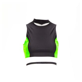 AMBUSH neon green black panelled logo back waist tie cropped sports top Size 1 S