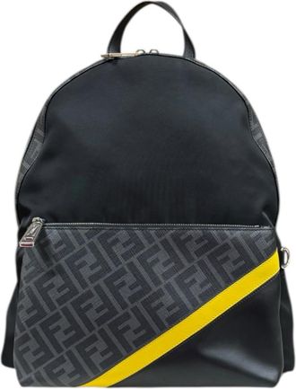 Fendi Zucca Black Gray Yellow Nylon Leather Backpack (Pre-Owned)