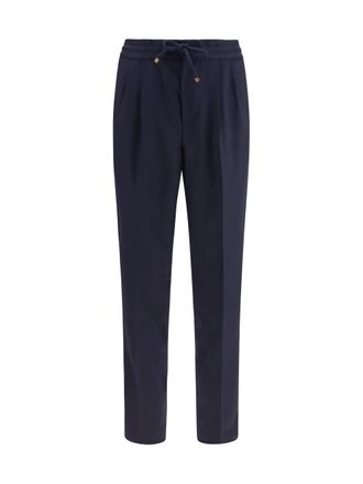 Brunello Cucinelli Mens Pants Virgin Wool Blue Coloured Fleece (ovis Aries) Trousers