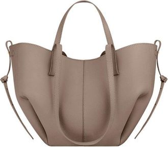 Generic Genuine Leather Womens Tote Bag - Large Capacity Barrel-shaped Commuter Shoulder Bag (Grey small [marked])