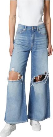 John Richmond Lichtblauwe wijde pijp jeans met knie scheuren - Dames - Loose Fit Jeans - Blauw - W29 - Katoen - Jeans