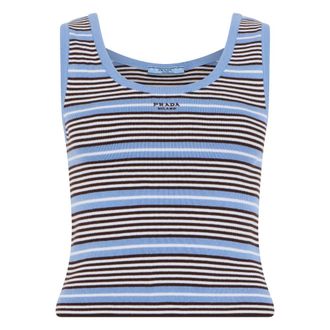 Prada Sleeveless Tops, female, Blue, Size: M Cotton Knit Tank Top