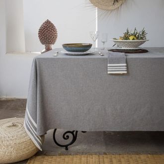 Febronie Mantel + 4 servilletas algod&oacute;n 150x250 gris medio