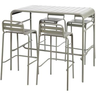 Sweeek Garden high table with 4 steel bar stools, Amelia, Khaki Green, 120x70x95 cm