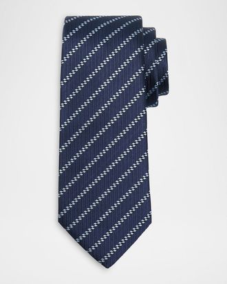 Giorgio Armani Men & apos;s Diagonal Striped Woven Silk Jacquard Tie