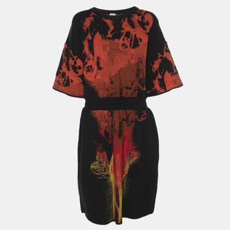 M Missoni Black Multicolor Abstract Print Jersey Drawstring Midi Dresses