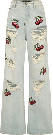 Philipp Plein Denim Trousers Skater Fit Cherries Destroyed