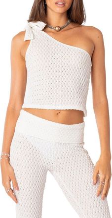 Edikted Amalia Textured Knit One-Shoulder Top in White at Nordstrom, Size X-Small