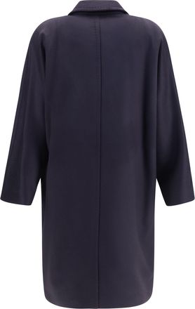 Max Mara Womens Double Breasted Wool Drap Coat Blu Fleece Ovis Aries
