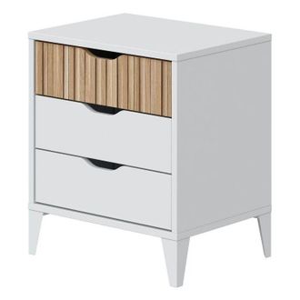 Bricohabitat Bricohabitat - Mesita De Noche Con 3 Cajones Mesilla De Noche Dormitorio Noite Blanco Artik Y Roble Natur 44x50x33 Cm