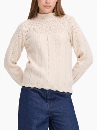 Ichi Mock Neckline Pointelle Sweater In Birch