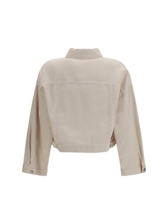 Brunello Cucinelli Womens Cotton And Linen Jacket With Monili Gesso