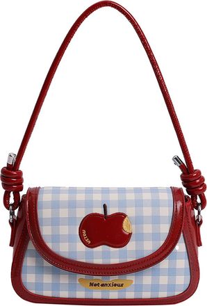 Generic PU Leather Womens Checked Crossbody Bag with Adjustable Strap Fashionable Shoulder Bag for Everyday Shopping Travel