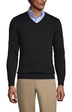 Lands End School Uniform Cotton Modal Fine Gauge V-neck Sweater in Black at Nordstrom, Size Medium