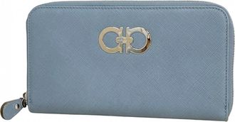 Ferragamo Blue Leather Long Wallet (Bi-Fold) (Pre-Owned)