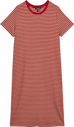 Lauren Ralph Lauren Plus Size Striped Cotton-Blend Ribbed T-Shirts Dress Womens Dress Cruise Red/Birch Tan : 4X, Cotton/Elastane/Modal
