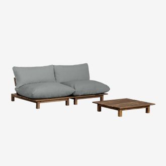 Sklum Sklum - Conjunto De Jard&iacute;n Con Sof&aacute; Modular Reclinable De 2 Piezas Y Mesa De Centro En Madera De Acacia Brina