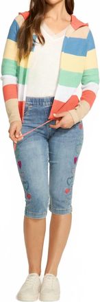 FDJ Striped Pointelle Hooded Cardigan In Multi
