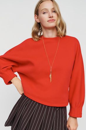 Maeve Cotton Blend Pleated Sleeve Crewneck Sweatshirt
