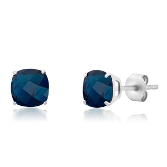 MAX + STONE Sterling Silver 6MM Cushion Cut Checkerboard Gemstone Stud Earrings
