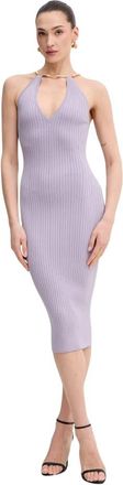 Elisabetta Franchi Jurk van opengewerkte breistof met juweeldetail - Dames - Kleedjes - Paars - S - Kleedjes