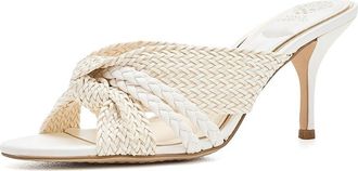 Vince Camuto Pheya Knotted High Heel Mule Sandals Womens Sandals Coconut Cream : 6.5 M, Faux Leather