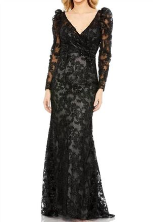 Mac Duggal Embroidered Lace Evening Dress In Black