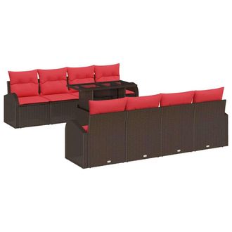 vidaXL Conjunto De Sof&aacute; De Jard&iacute;n 9 Pcs Marr&oacute;n Rat&aacute;n Sint&eacute;tico Vidaxl
