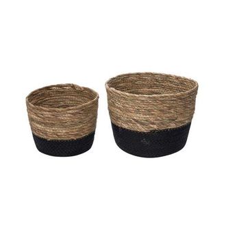 Foreside Home And Garden Set of 2 Large Black and Natural Cattail Decorative Storage Baskets at Nordstrom