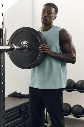 Alo | Conquer Muscle Tank Top in Desert Sage, Size: Medium