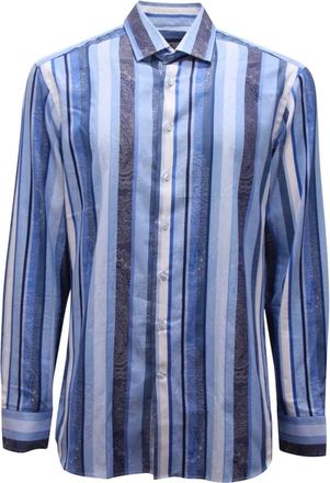 Etro Katoenen Jacquard Overhemd - Heren - Zakelijke Overhemden - Blauw - L - Katoen - Overhemden