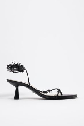 Bimba & Lola Leather Heeled Sandal With Piercings in Black at Nordstrom, Size 41