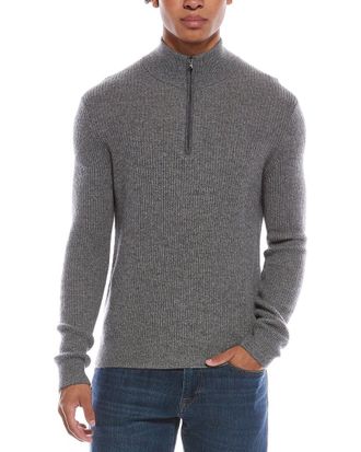 Amicale Cashmere Feeder Pique Zip Cashmere Sweater
