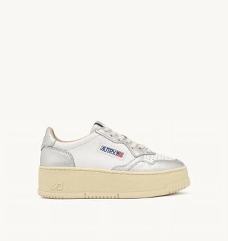 Autry Womens Medalist Platform Leather Sneakers In White/ Silver