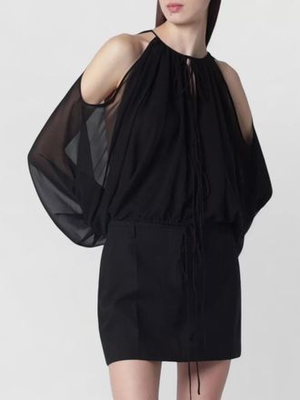 Andamane off shoulder halterneck blouse sheer detail