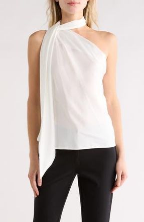 Renee C Scarf Detail One-Shoulder Satin Top in Ivory at Nordstrom Rack, Size X-Large
