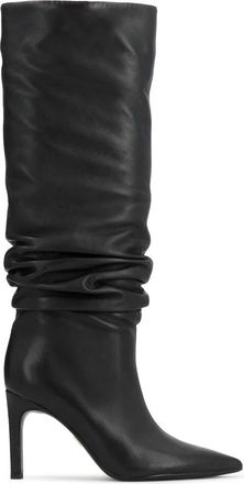 Kazar Hoge laarzen met gekreukeld stiletto bovenwerk - Dames - Laarzen met Hak - Zwart - 40 EU - Leer - Schoenen