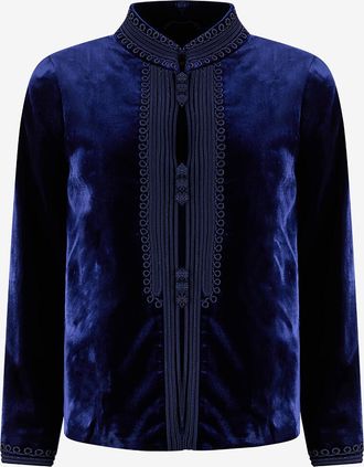 Luisa Spagnoli Kurzer Samtstrickjacke mit besticktem Mao-Kragen