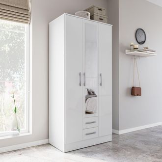 Birlea Lynx 3 Door 2 Drawer Wardrobe With Mirror in White