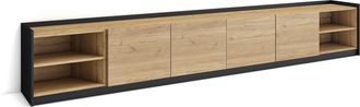 Skraut Home Skraut Home - Mueble Tv, Televisi&oacute;n, Muebles De Sal&oacute;n, Almacenaje, 310x50x37 Cm, Para Tv Hasta 80, Con Almacenamiento, Estilo Moderno, Roble Y Negro