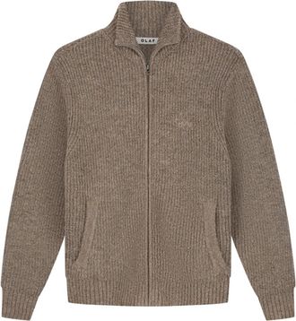 Olaf Hussein Signature Zip Knitted - Heren - Vesten - Bruin - XL - Truien & Vesten